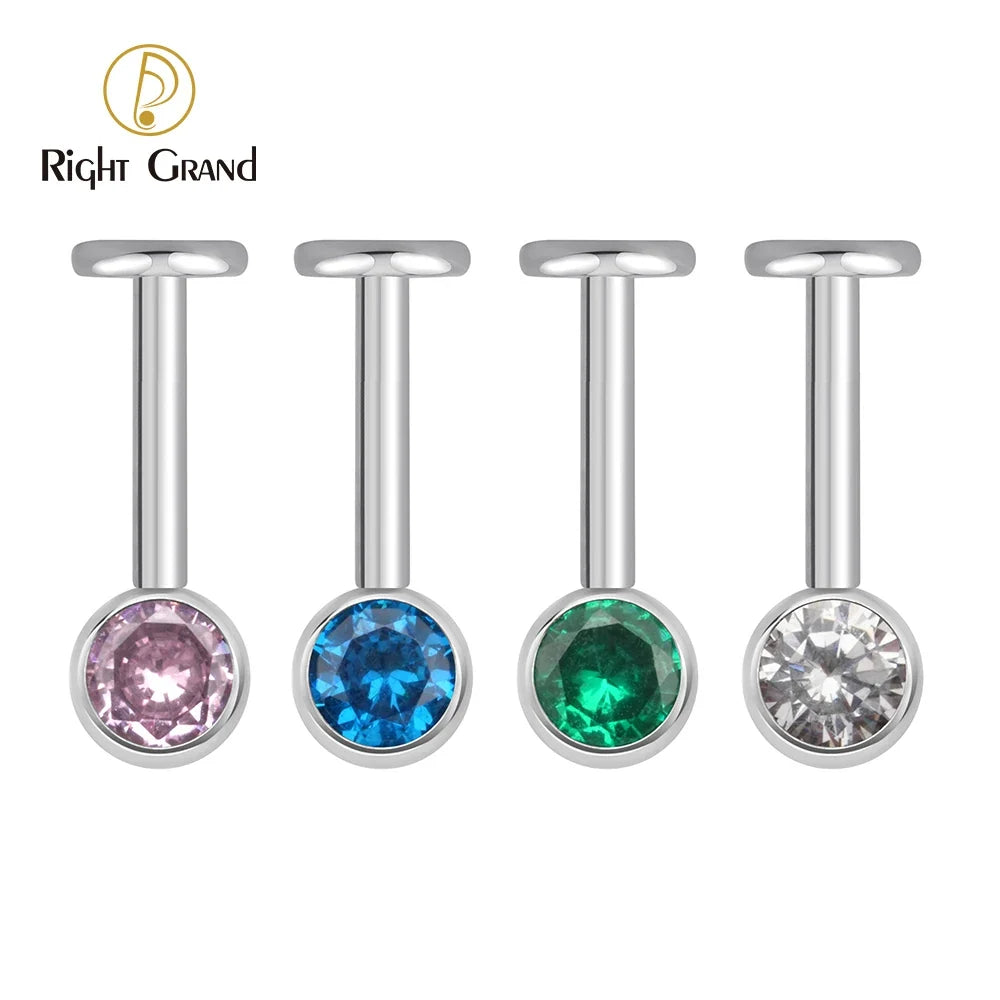 Right Grand ASTM F136 Titanium 16G Single Round CZ Vertical Helix Earring Internally Threaded Cartilage Stud Ear Piercing