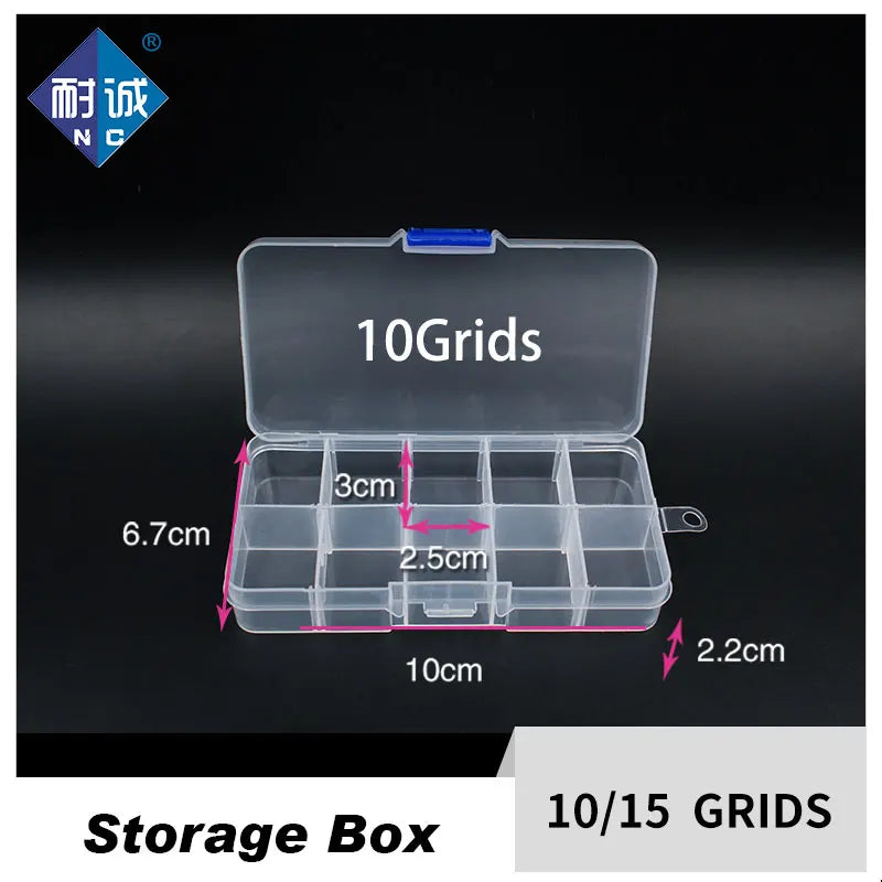 10/15 Grids Plastic Box Adjustable Jewelry Box Beads Pills Nail Art Storage Box Organizer for Office Housekeeping Organization