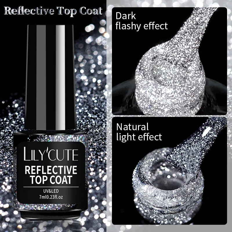 LILYCUTE 7ml Reflective Glitter Nail Gel Polish Effect Sparkling Soak Off Gel Semi Permanent For Manicure Nail Art UV Nail Gel