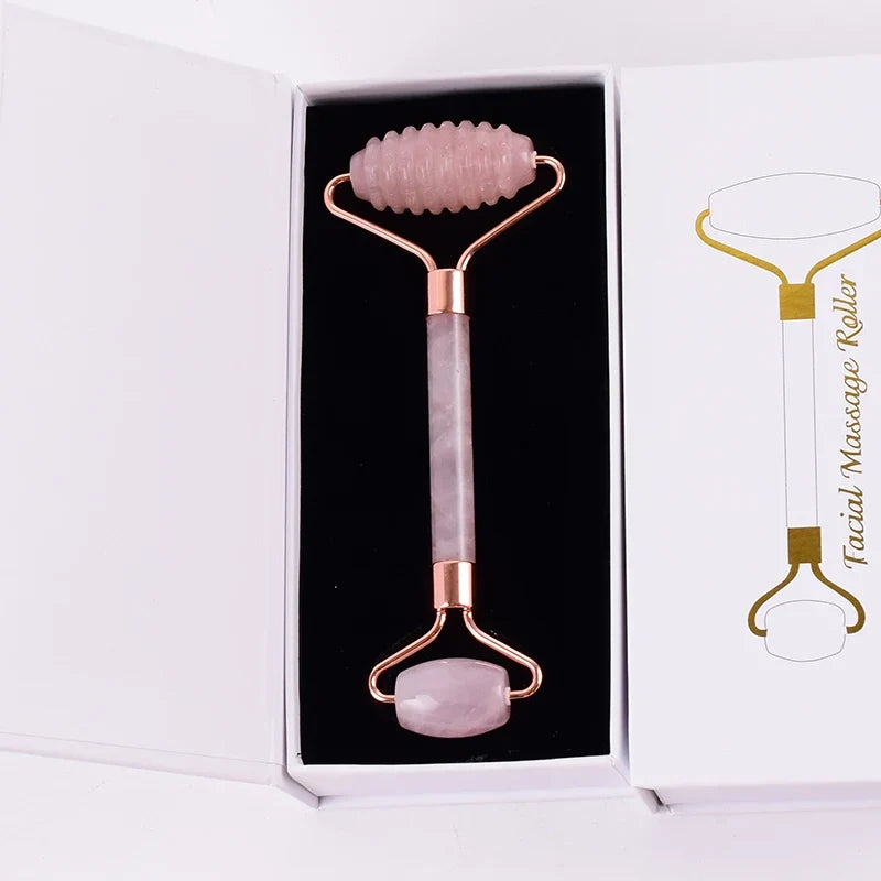 Face Care Massage Roller Natural Rose Quartz Gua Sha Tool Health Skin Acupuncture Massager Neck Slimming Anti Wrinkle Cellulite