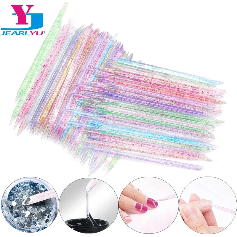 50/100 Pcs/Pack Reusable Crystal Stick Double End Nail Art Cuticle Pusher Acrylic Dotting Clean Nail Stick Polish Manicure Tools
