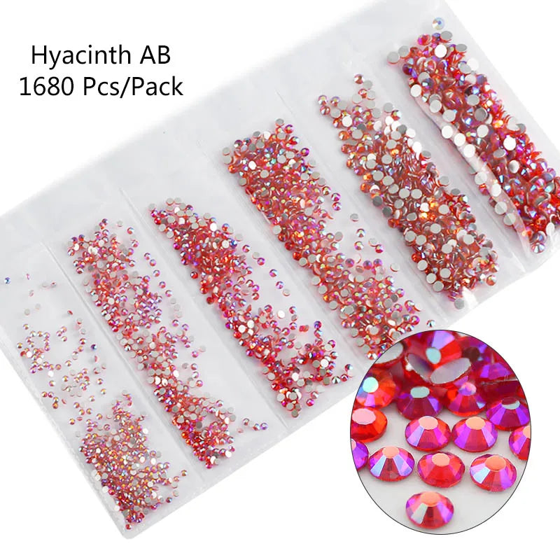 Multi-Size Glass Nail Rhinestones For Nails Art Decorations Crystals Strass Charms Partition Mixed Size Rhinestone Set