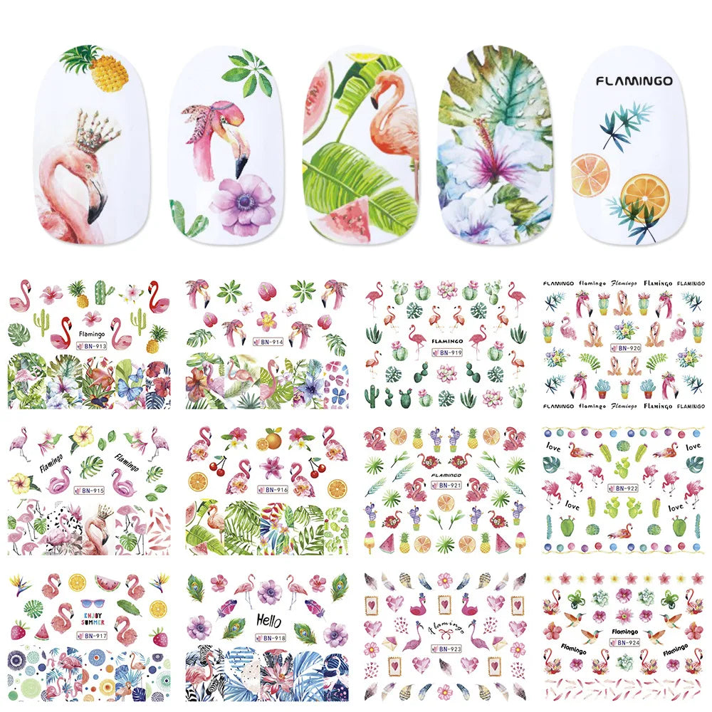 12 Designs Nail Stickers Set Mixed Floral Geometric Sexy Girl Nail Art Water Transfer Decals Tattoos Sliders Manicure