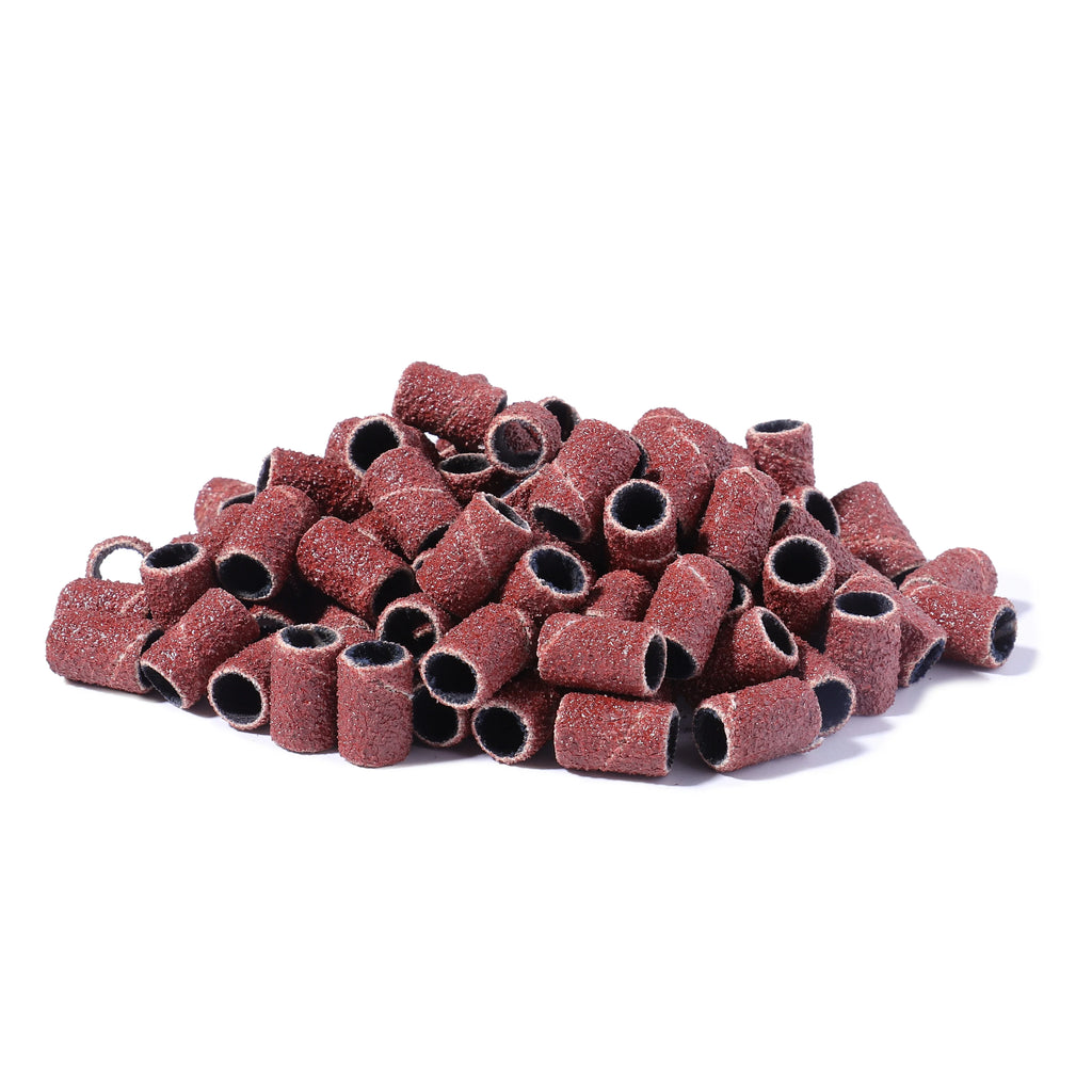 BNG 100pcs Sanding Cap Bands For Electric Manicure Machine 240/180/120/80 Grit Nail Drill Grinding Bit Files Pedicure Tool Set