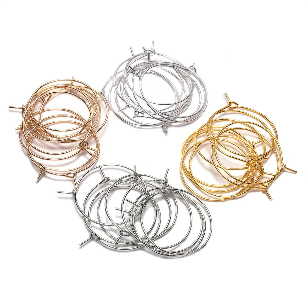 50pcs/lot 20 25 30 35 mm  KC Gold Hoops Earrings Big Circle Ear Wire Hoops Earrings Wires For DIY Jewelry Making Supplies