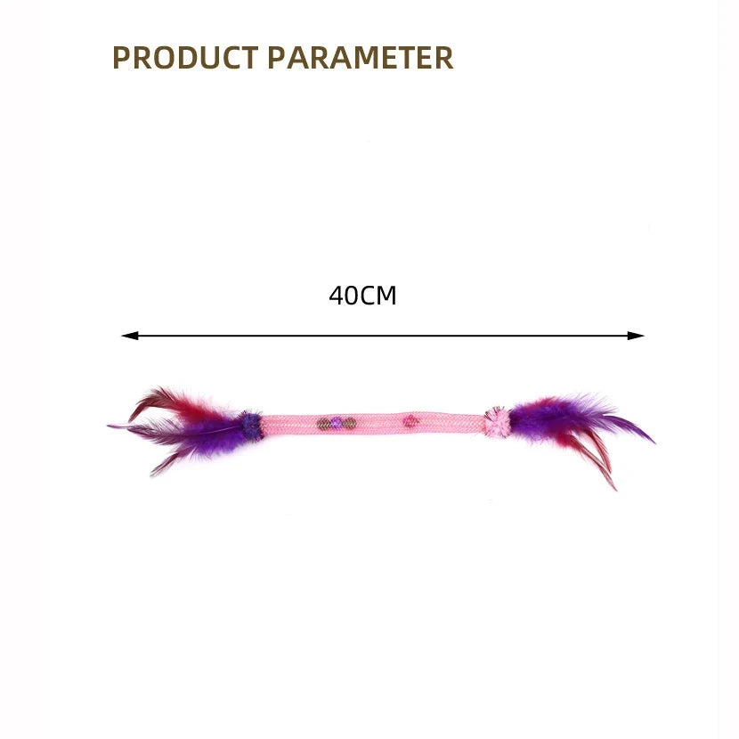 Interactive Cat Toy Catnip Elastic Rope Toy with Feathers and Bell Indoor Kitten Speaky Toys Cat Teaser Hunting Pet Cats Toy