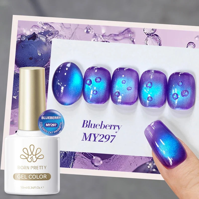 BORN PRETTY 1/2PCS Blueberry Cat Magnetic Gel Polish Passion Fruit Pink Bubble Soak Off UV LED Long-Lasting Nail Art Varnish