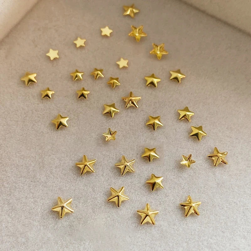1 Bag Hollow Star Nail Art Charms 3d Metal Five-Pointed-Star Gold Silver Diamond Nail Decoration Luxury Manicure Accessories