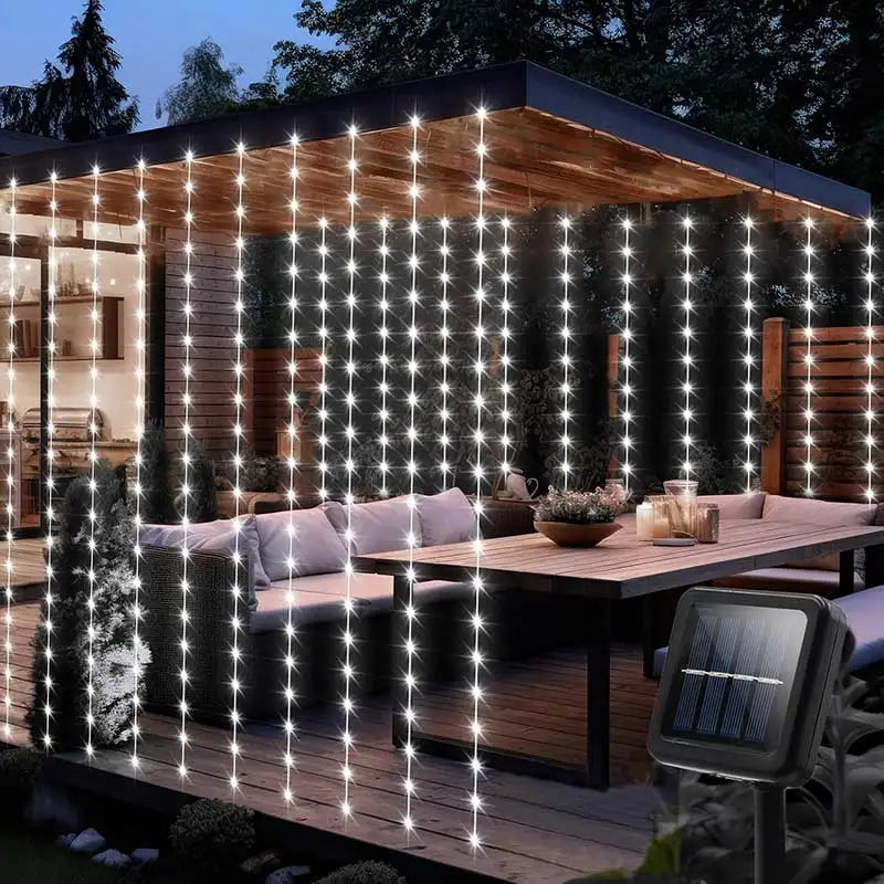 Solar Curtain Lights LED Outdoor Waterproof String Lights for Garden Yard Fence Patio Garland Decoration