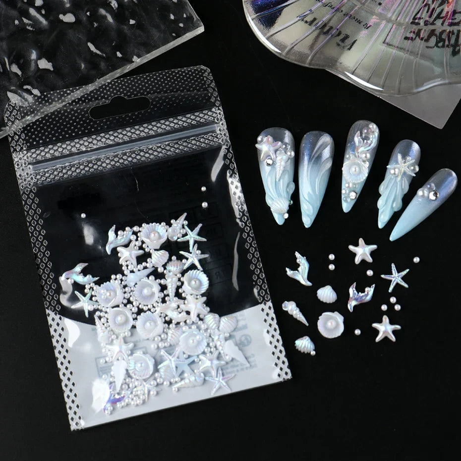 Aurora Ocean Shell Starfish Nail Charms Mini Conch Jellyfish Nail Decoration Mermaid Series Elegant Sea Creature Manicure Access