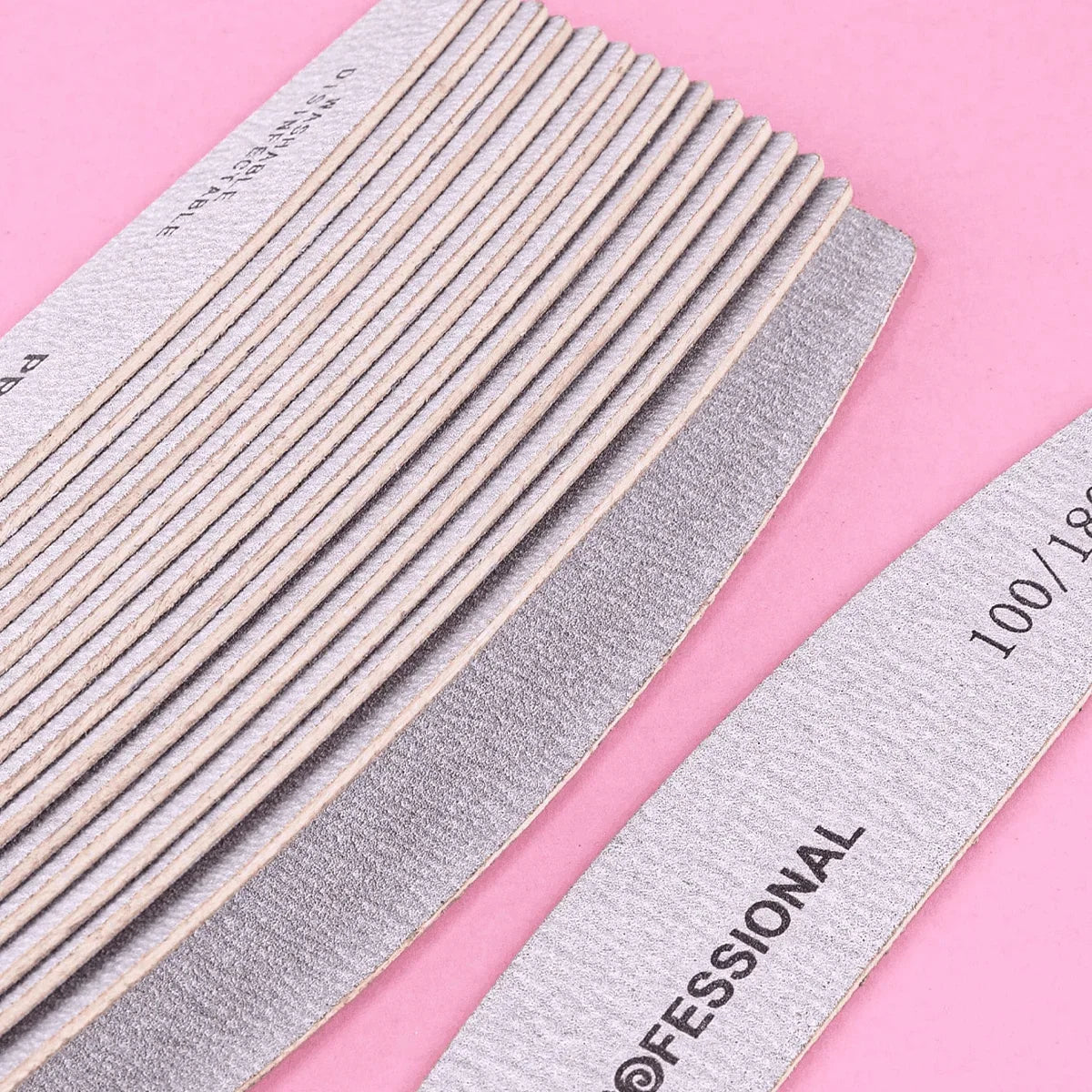 10/25/50pcs Grey Thin Wooden Nail File, 100/180 Grit Double-Sided Washable Reusable Buffer. For Natural & Acrylic Nails