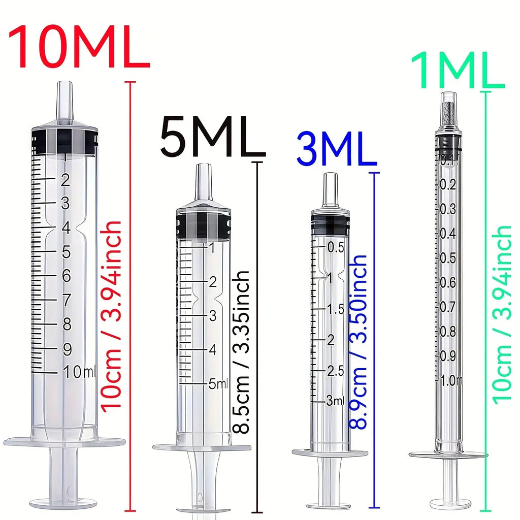 7Pcs 1ML/3ML/10ML/20ML/30ML/60ML Syringes with Clear Scale for Glue Dispensing Liquid Measuring Pet Feeding Ink Refilling