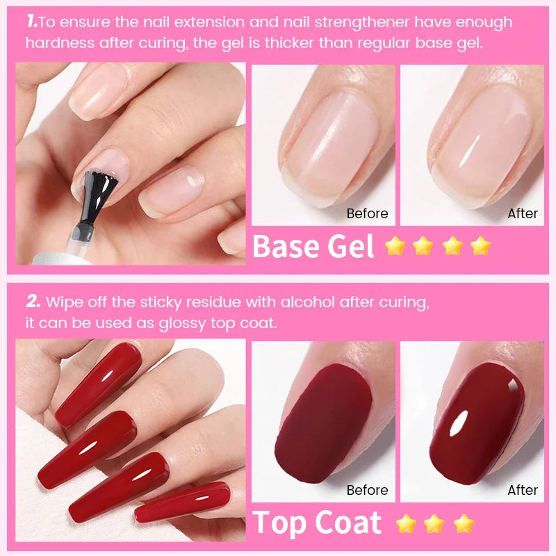 BORN PRETTY 15ml 6 IN 1 Nail Glue Gel for Acrylic Nails Soak off Base Gel Top Coat UV Extension Nail Gel False Nail Tips Gel