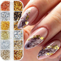12 Grids Golden Silvery Foils Glitter Nail Art Flakes Sequins Gorgeous Nails Glitter Irregular Sparkles Flakes  Nail Art Decor