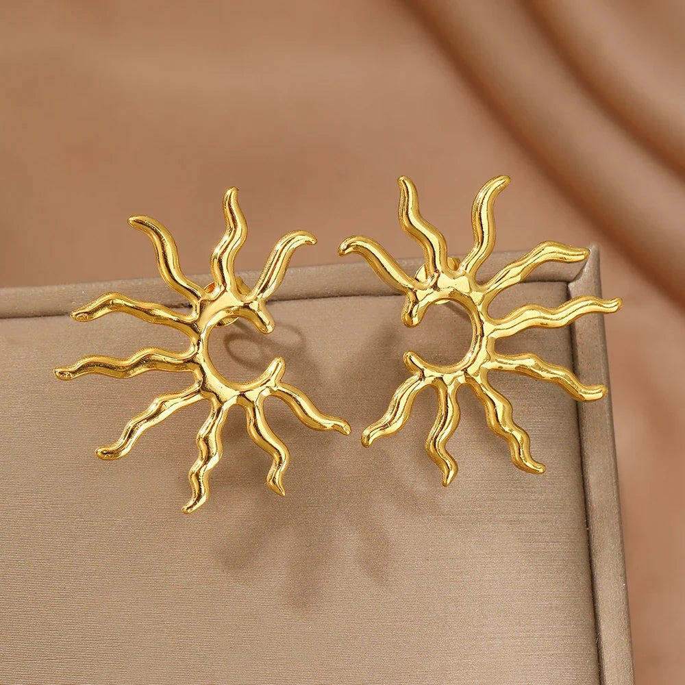 Stainless Steel Earrings Beautifully Unique and Individual Designs Blazing Sun Sculpted Earrings For Women Jewelry Daily Wear