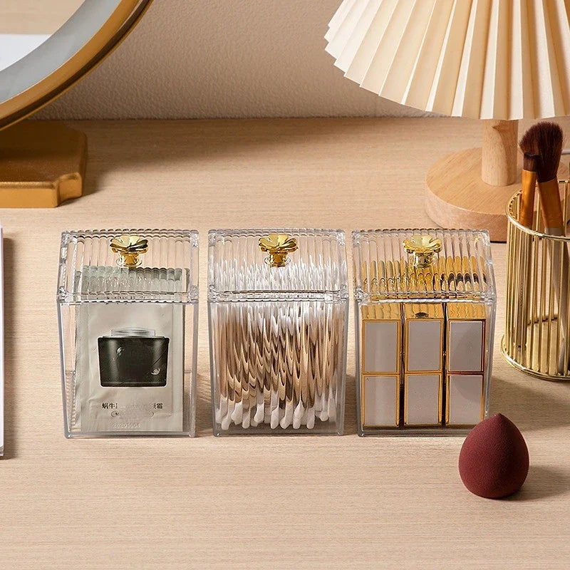 Acrylic Storage Box For Women Bathroom Jar Makeup Organizer Cotton Swab Box Cosmetics Jewelry Container Lipstick Organizer Box
