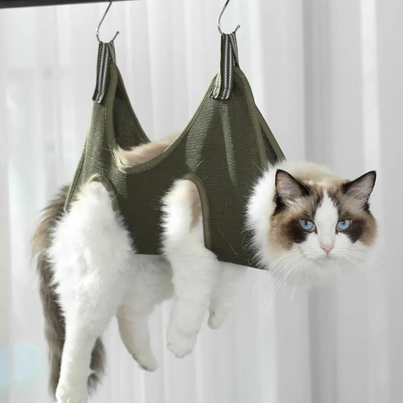 Pet Grooming Hammock for Cat Dog Nail Clipping Trimming Restraint Bag with Hooks Anti-Scratch Helper for Feeding Bathing Hair