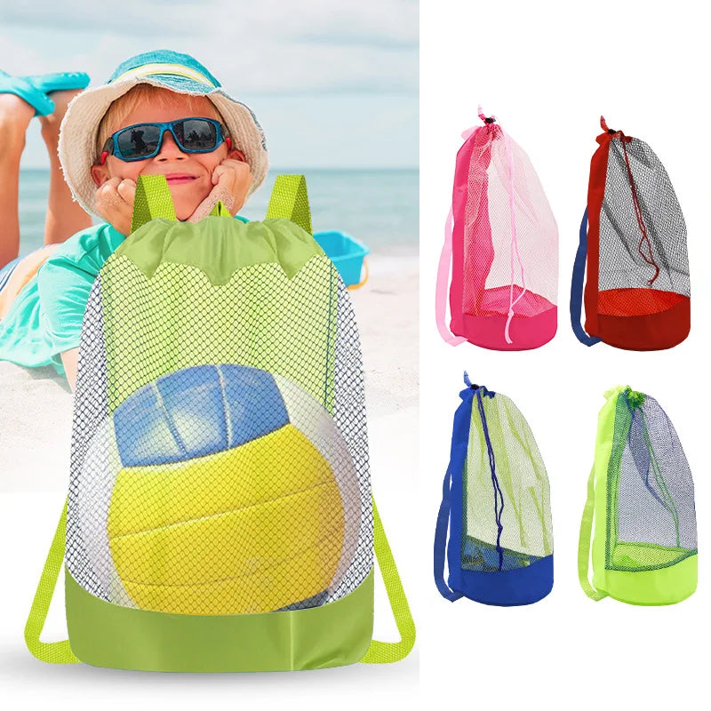 Toy storage net bag with drawstring - Large size - Baby sand play tool net bag with mesh cover - Toy carrying strap bag