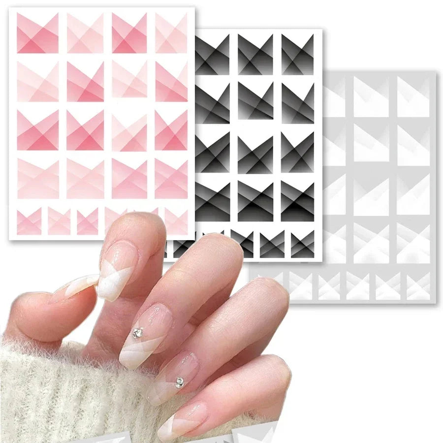 3Pcs Gradient French Style Nail Stickers Ombre Nail Art Decals Easy Apply Adhesive Manicure Decorations for DIY Nail Art