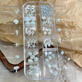 12 Grids Box Blue White Nail Charm Shell Starfish Mermaid Tail 3D Oceanic Manicure Nail Art DIY Salon Decoration Accessories