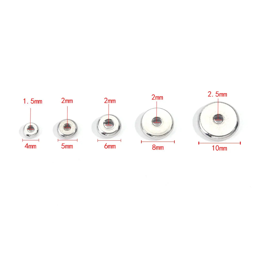 50pcs Spacer Beads For Jewelry Making Supplies Flat Round Loose Beads Stainless Steel Beads DIY Bracelet Jewelry  Accessories