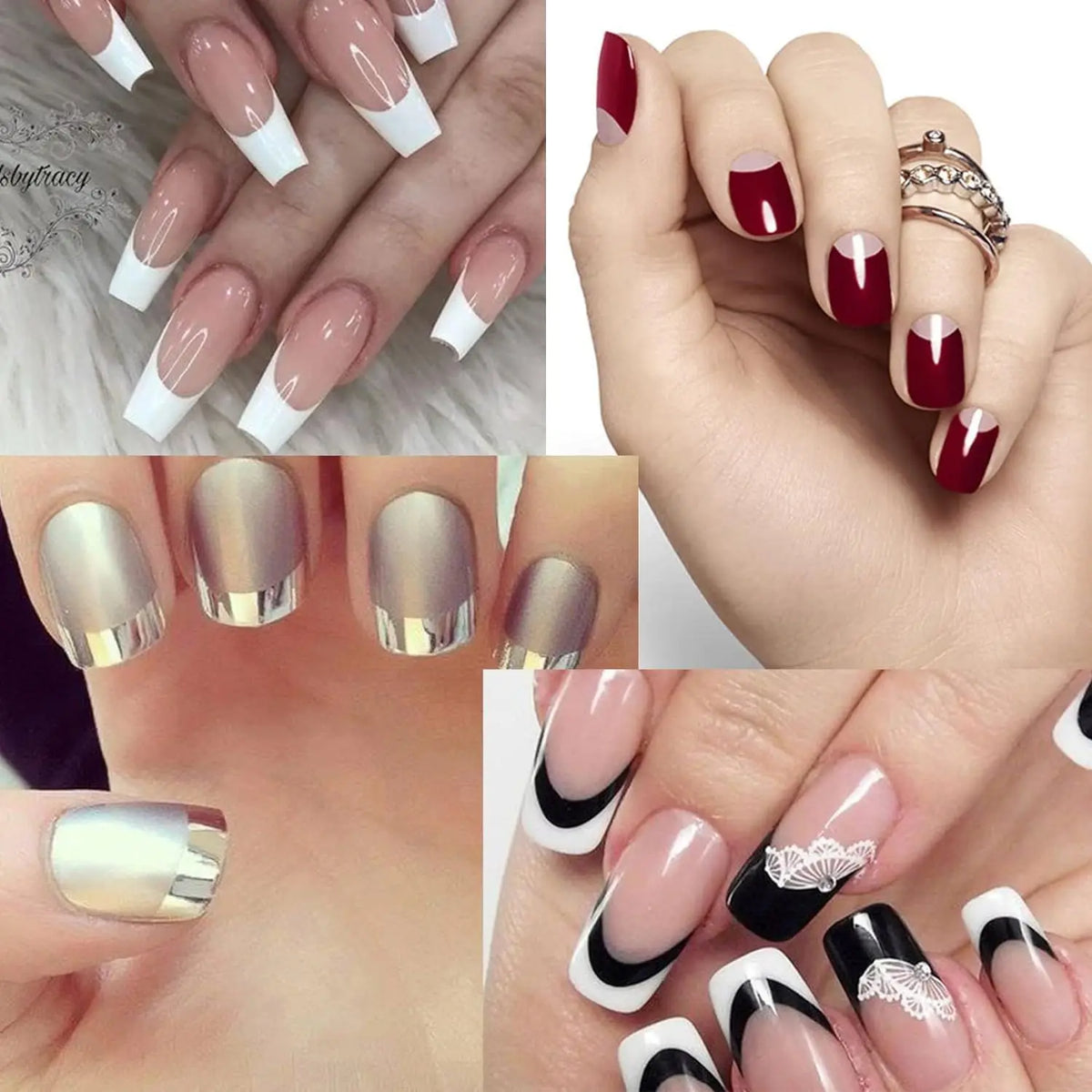 3PCS French Nail Art Stickers White Self-Adhesive Nails Strip Tips Guides for DIY Decoration Stencil Tools ,Fringe Tip Decals