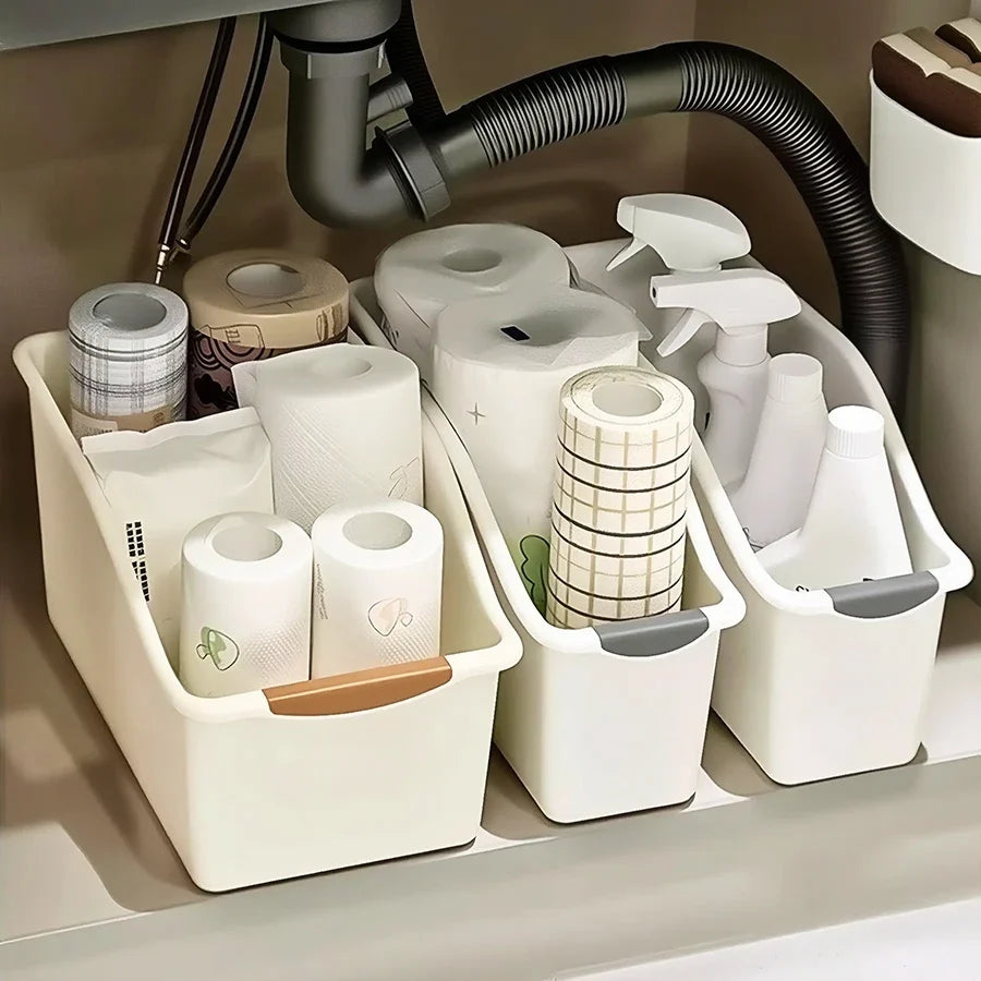 2/3pcs Plastic Under Sink Organizer with Wheels, Bottle Organization Bins Kitchen Cabinet Organizers Plastic Basket for Under