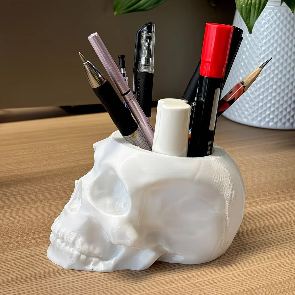 Skull Pen Holder Skull Makeup Brush Holder Skull Planter, Goth Decorations Home Office Indoor Desk Decorations