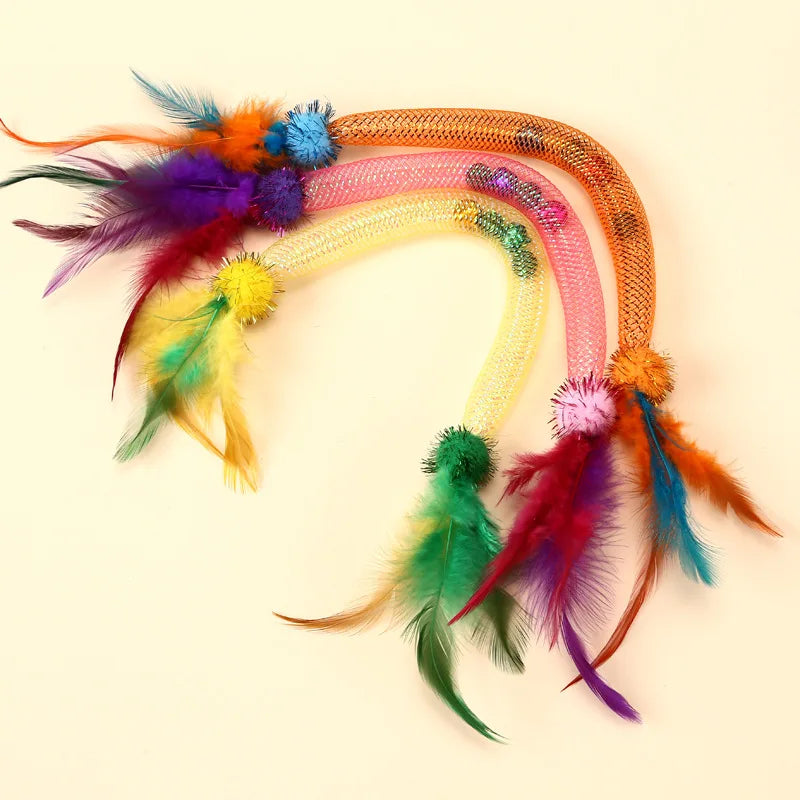 Interactive Cat Toy Catnip Elastic Rope Toy with Feathers and Bell Indoor Kitten Speaky Toys Cat Teaser Hunting Pet Cats Toy