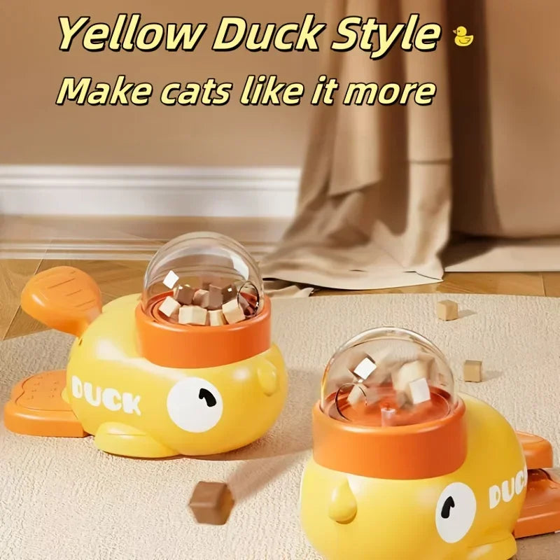 2O-Interactive Cat Feeder Toy, Interactive Cat Toy - No Battery Needed, Manual Press Food Dispenser for All Cats, Duck Design