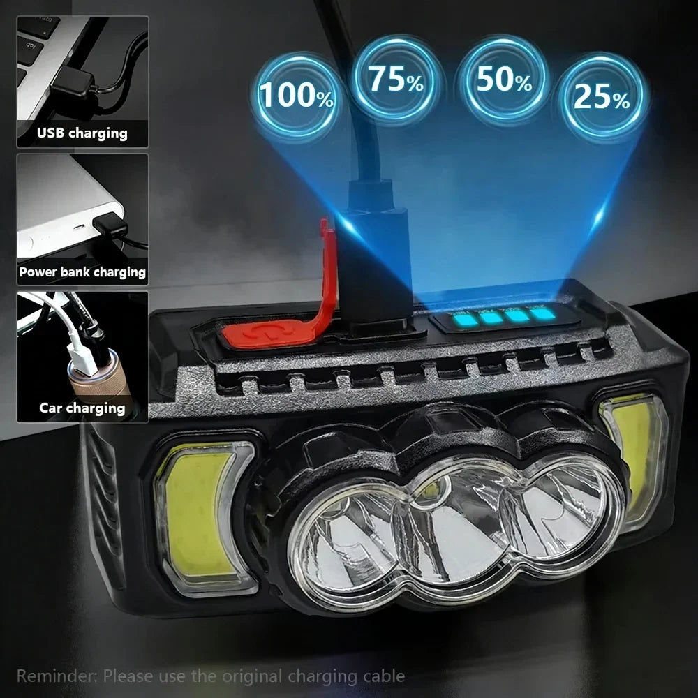 70g Ultra Light Headlamp 7 Modes XPE+LED+COB Red Light 0°-180° Adjustable Type-C Rechargeable Waterproof 2026 Upgrade