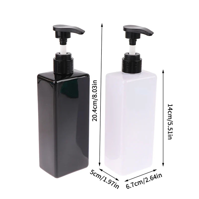 1Pc 2025 New 500ml Plastic Rectangle Press Pump Bottle Bathroom Soap Liquid Refillable PET Bottles Containers