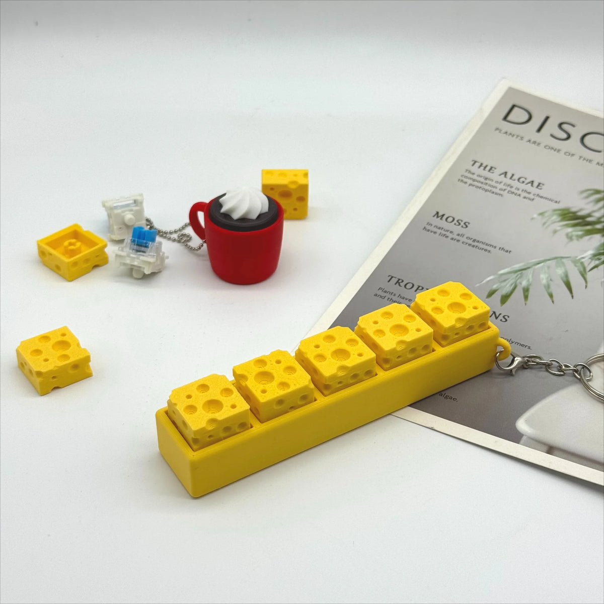 Five Buttons Ceative 3D Printing Keycap Key Ring Funny Cheese Fidget Stress Relief Keyring Bag Pendants Christmas Gift