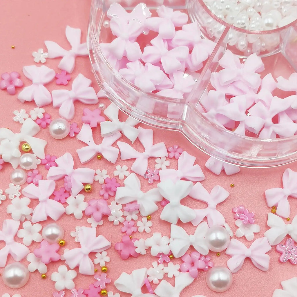 7Grids 3D Mixed Bow Flower Nail Art Charms Alloy Butterfly,Imitation Pearl,Steel Bead Nail Rhinestone Y2K Manicure DIY Accessory