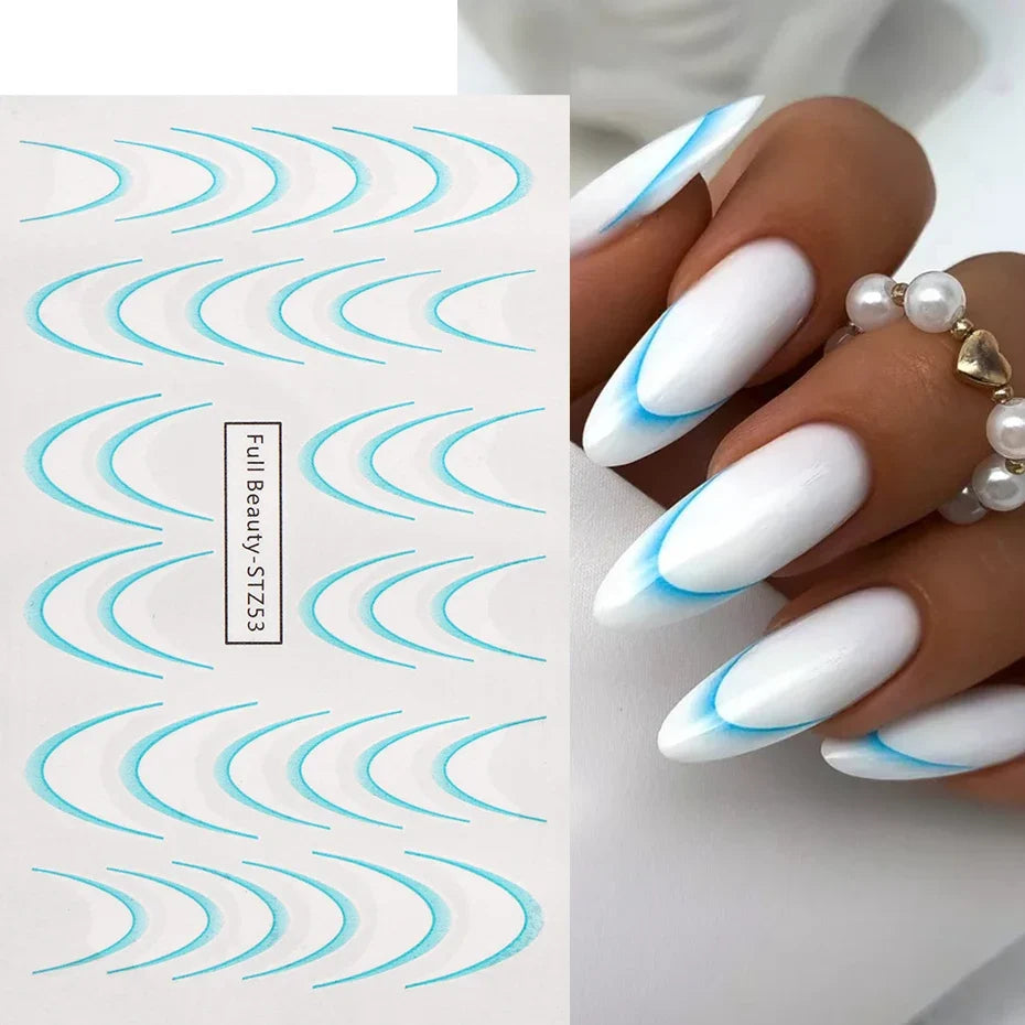 Gradient French Nail Art Stickers Ink Blooming Wave Line Water Transfer Sliders Decals DIY Ombre Manicure Decorations Foils