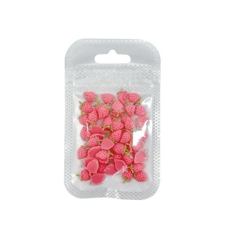 50PCS 3D Resin Cartoon Fruits Nail Rhinestones Decorations Parts Sweet Strawberry Nail Charms DIY Summer Nail Art Accessories