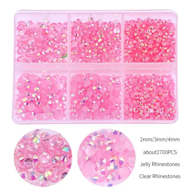 2700Pcs/Box 2/3/4mm AB Jelly Nail Rhinestones Resin Flatback Clear Nail Gem Stone for DIY Nail Art Decoration Accessories