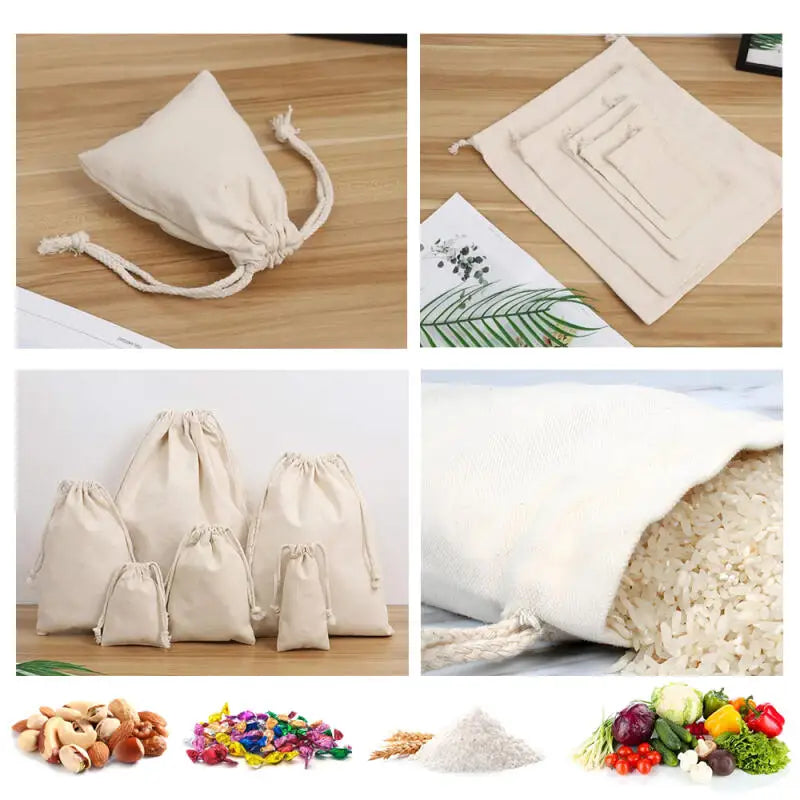 1~5pcs Natural Cotton Drawstring Storage Bags Christms Wedding Gift DIY Plain Pouch Reusable Home Organize Dustbag
