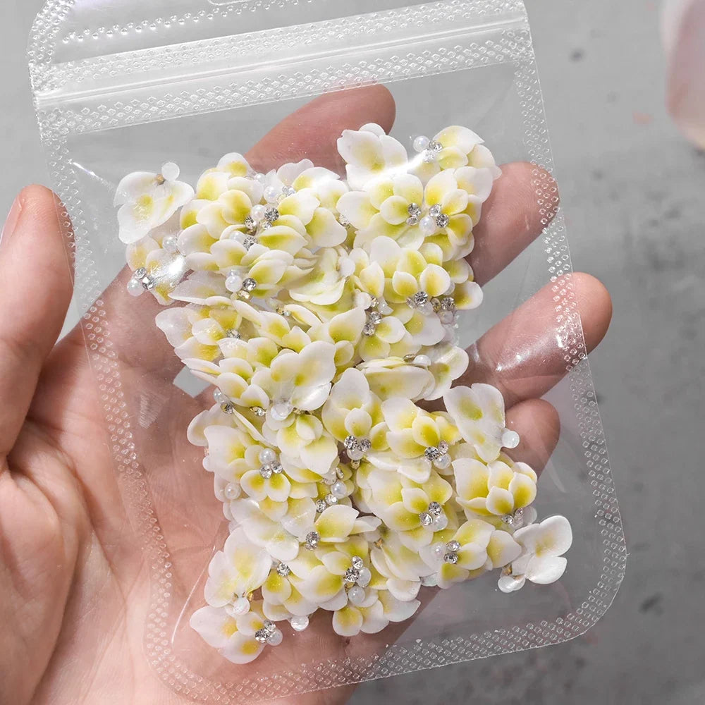 10/30PCS 3D Handmade Acrylic Carved Flower Nail Art Charms Pearl Rhinestone Sculpted Floral Jewelry Cherry Blossom Nail Supplies
