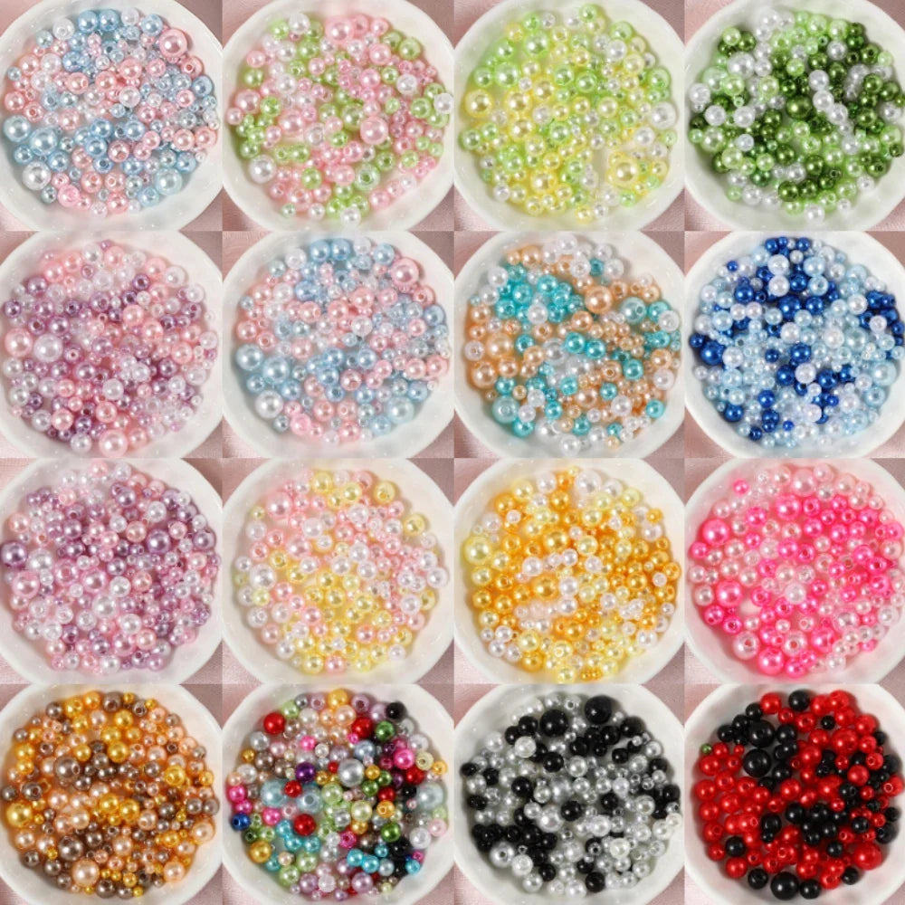 About 150pcs 3-8mm Mixed Beads Colorful Imitation Pearls Plastic Beads for DIY Bracelet Necklace Jewelry Making Accessories