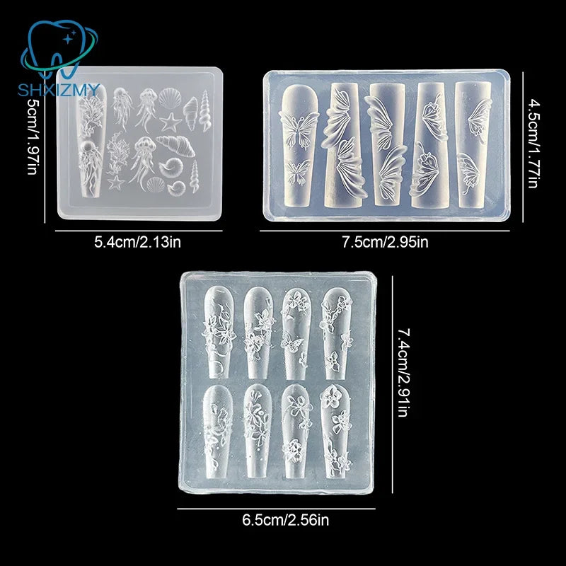 3D Mini Silicone Mold Butterfly Flower Nail Art Decorations Nails DIY Design Flower Shell Nail Mold Stamping Plate Manicure Mold