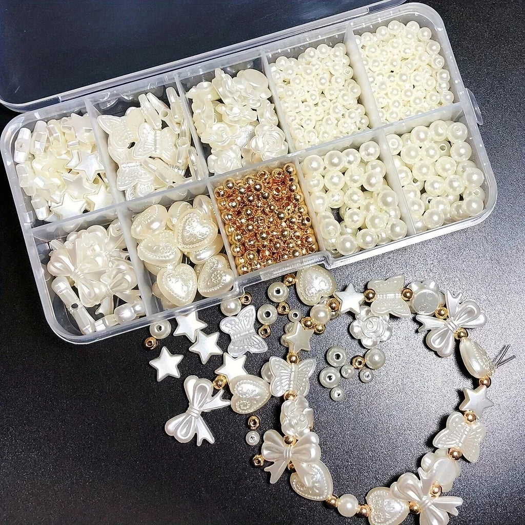 800pcs White Mixed Acrylic Pearl Polished Loose Beads Set Elegant for DIY Jewelry Decors Handmade Craft Jewelry Making Supplies