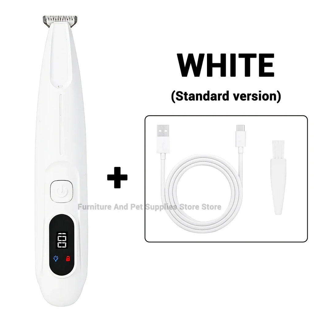 Pet Dog Electric Beauty Trimmer Waterproof Pet Foot Hair LED/UV Light Trimmer Low Noise Cat Dog Face Foot Ear Hip Claw Shaver