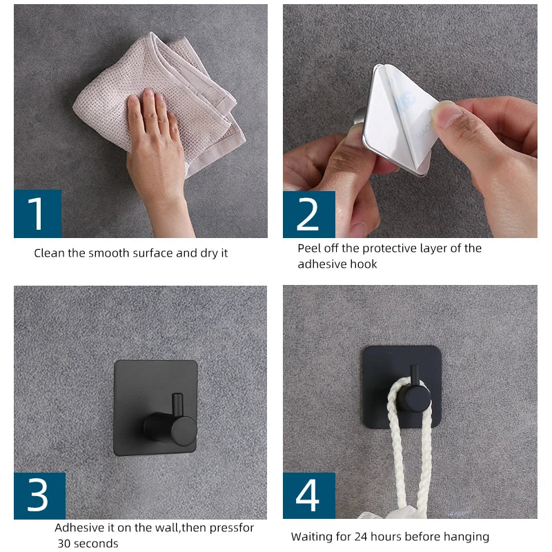 Self Adhesive Wall Hooks Towel Holder Bathroom Door Key Cloth Coat Robe Hanger Kitchen Hardware Rack Bag Hook Organizer
