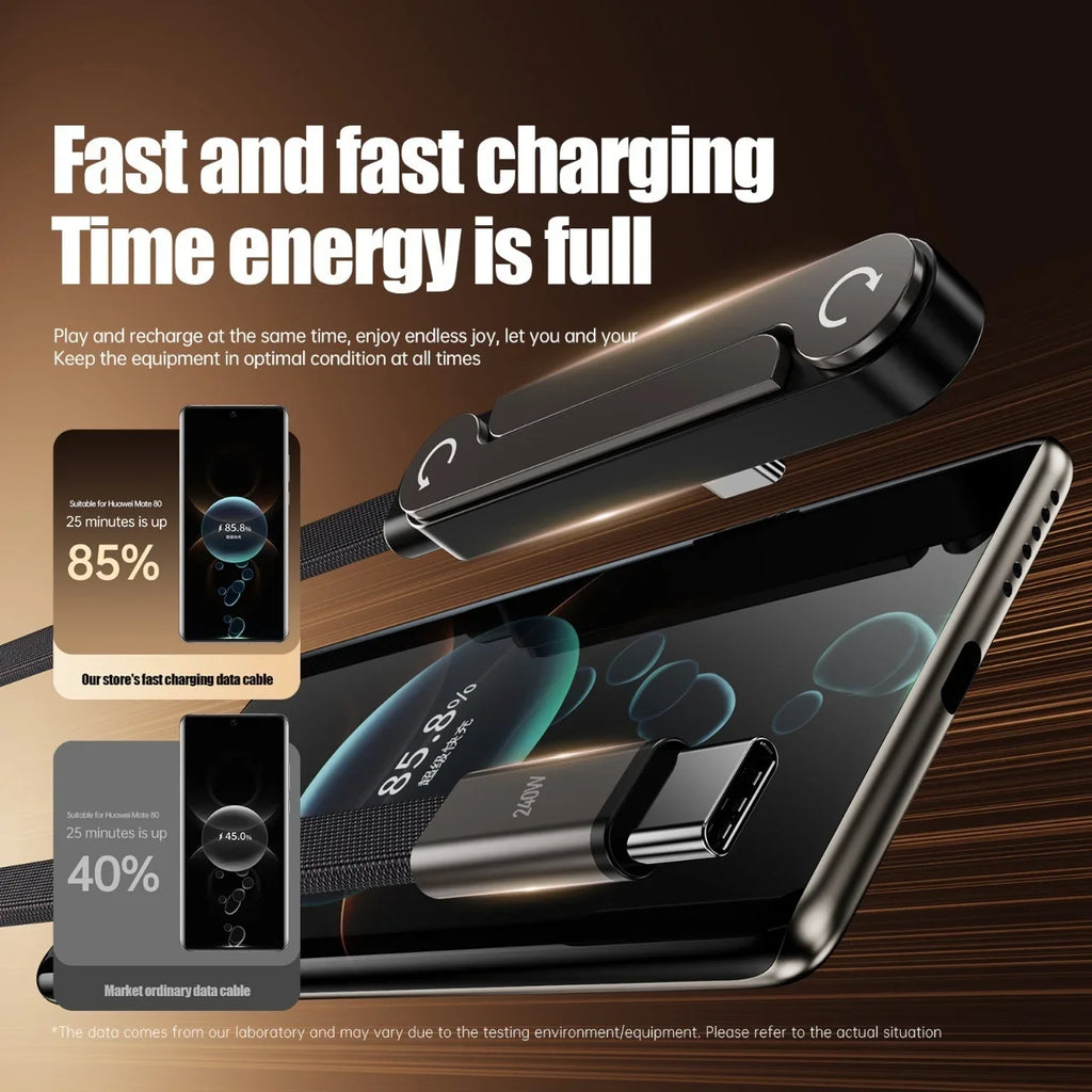 3/1pcs 240/65w Fast Charging Foldable Bracket Data Cable 2-in-1 Data Wire Foldable Phone Stand Type-C to Type-C /USB-A to Type-C