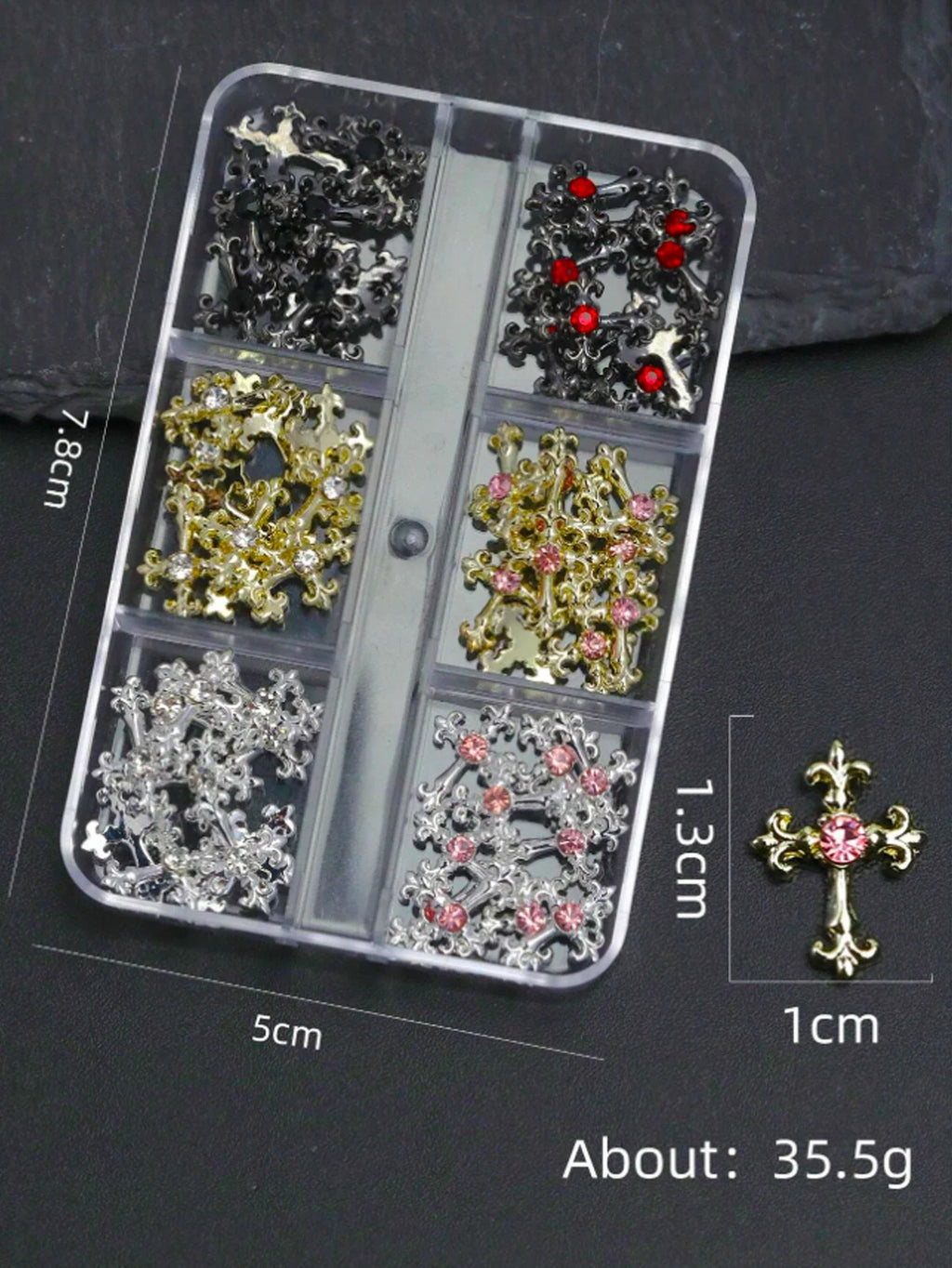 60pcsY2K Gold, Silver And Black Cross Nail Decoration Set With Rhinestones Black, White, Pink, Red Rhinestones Alloy Nail Art
