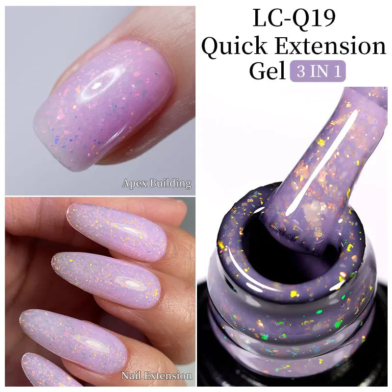 LILYCUTE Milky White Gold Sequins Quick Extension Rubber Base Gel Nail Polish Glitter Extend Construct Hard Gel Nail Art Varnish