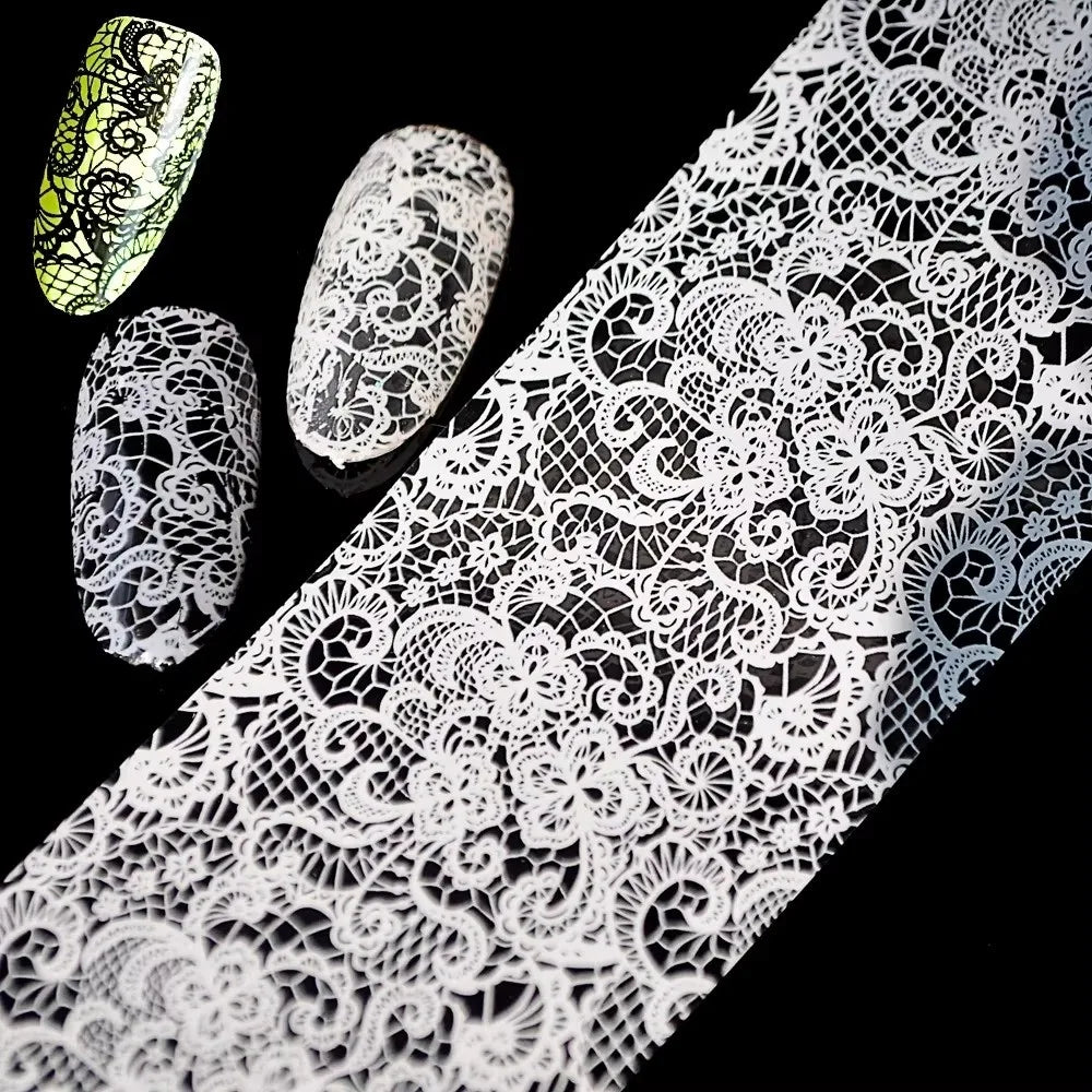 Lace Design Nail Foils Leopard Print Black White Nail Stickers Stripe Pattern Sequin Effect Nail Art Stickers Manicure DIY