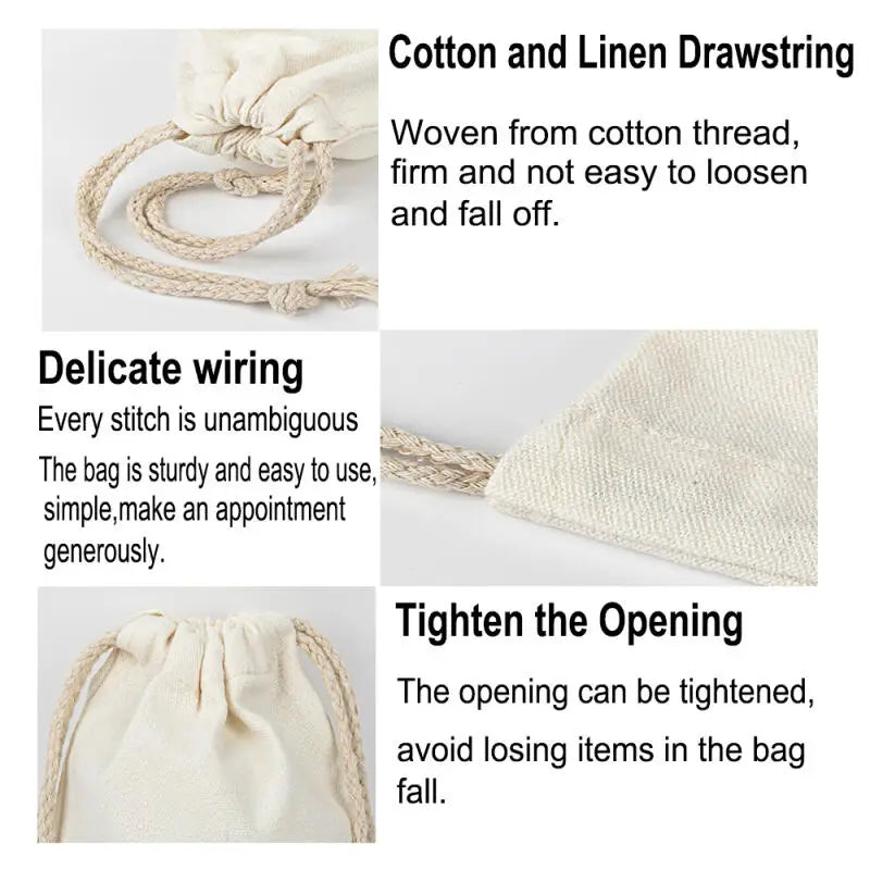 1~5pcs Natural Cotton Drawstring Storage Bags Christms Wedding Gift DIY Plain Pouch Reusable Home Organize Dustbag