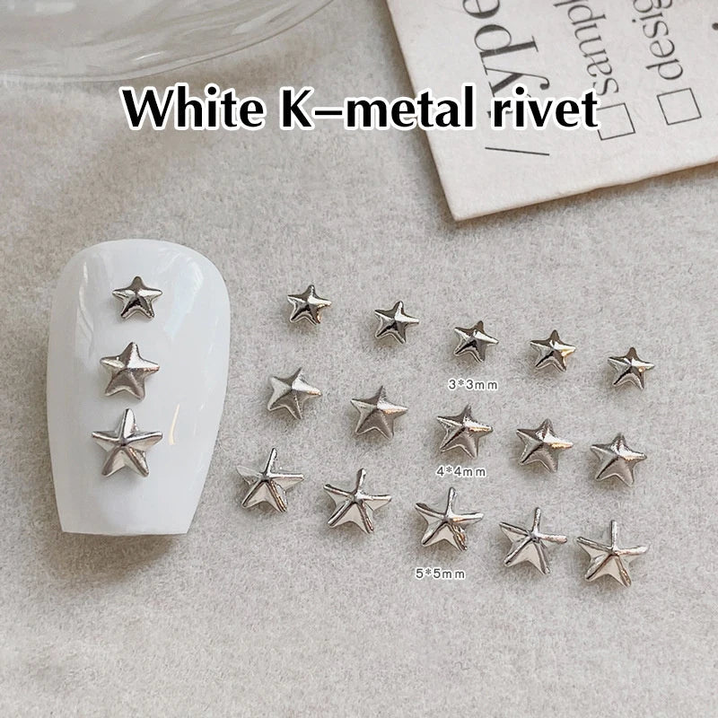 1 Bag Hollow Star Nail Art Charms 3d Metal Five-Pointed-Star Gold Silver Diamond Nail Decoration Luxury Manicure Accessories
